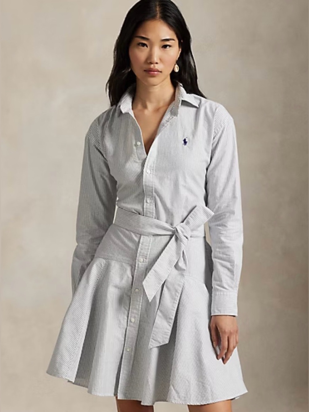 Polo Ralph Lauren Striped Cotton Oxford Shirtdress Navy/White